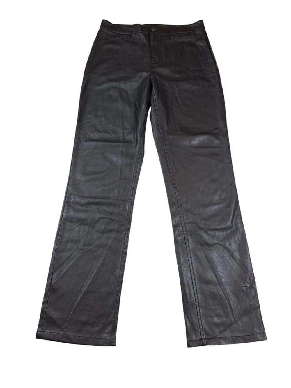 Free People Black faux Leather Straight Leg Pants womens 6 Full Length (I550)